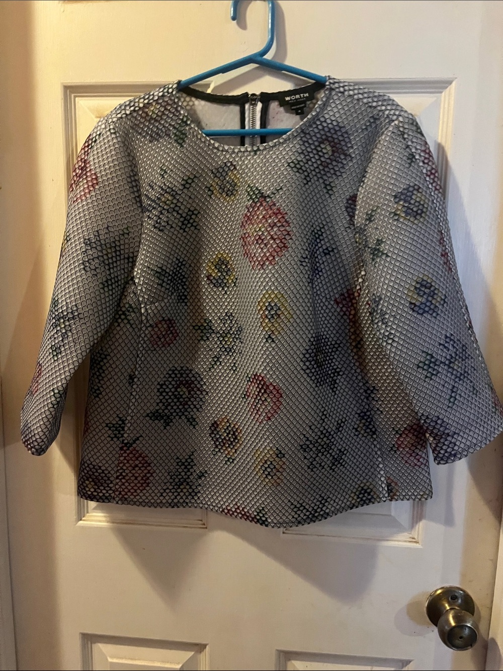 Rare, Vintage Worth Floral Overlay Mesh Tunic in Gray with Multicolor Flowers